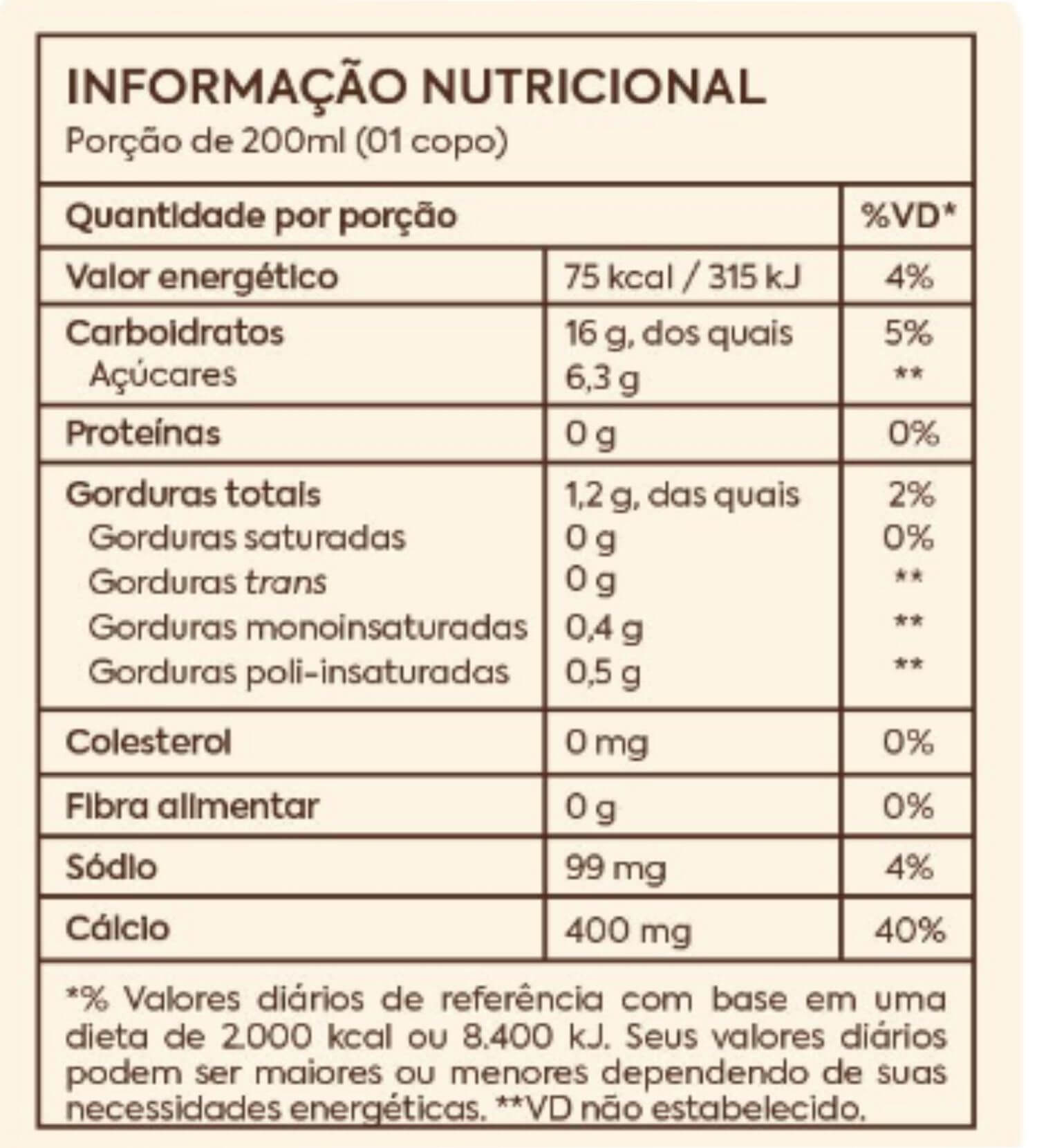 inf nutricional bebida de aveia a tal da castanha