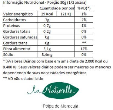 informação nutricional polpa de maracuja